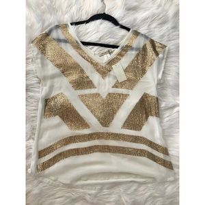 Arden B Gold Sequin Sheer Geometric Top
